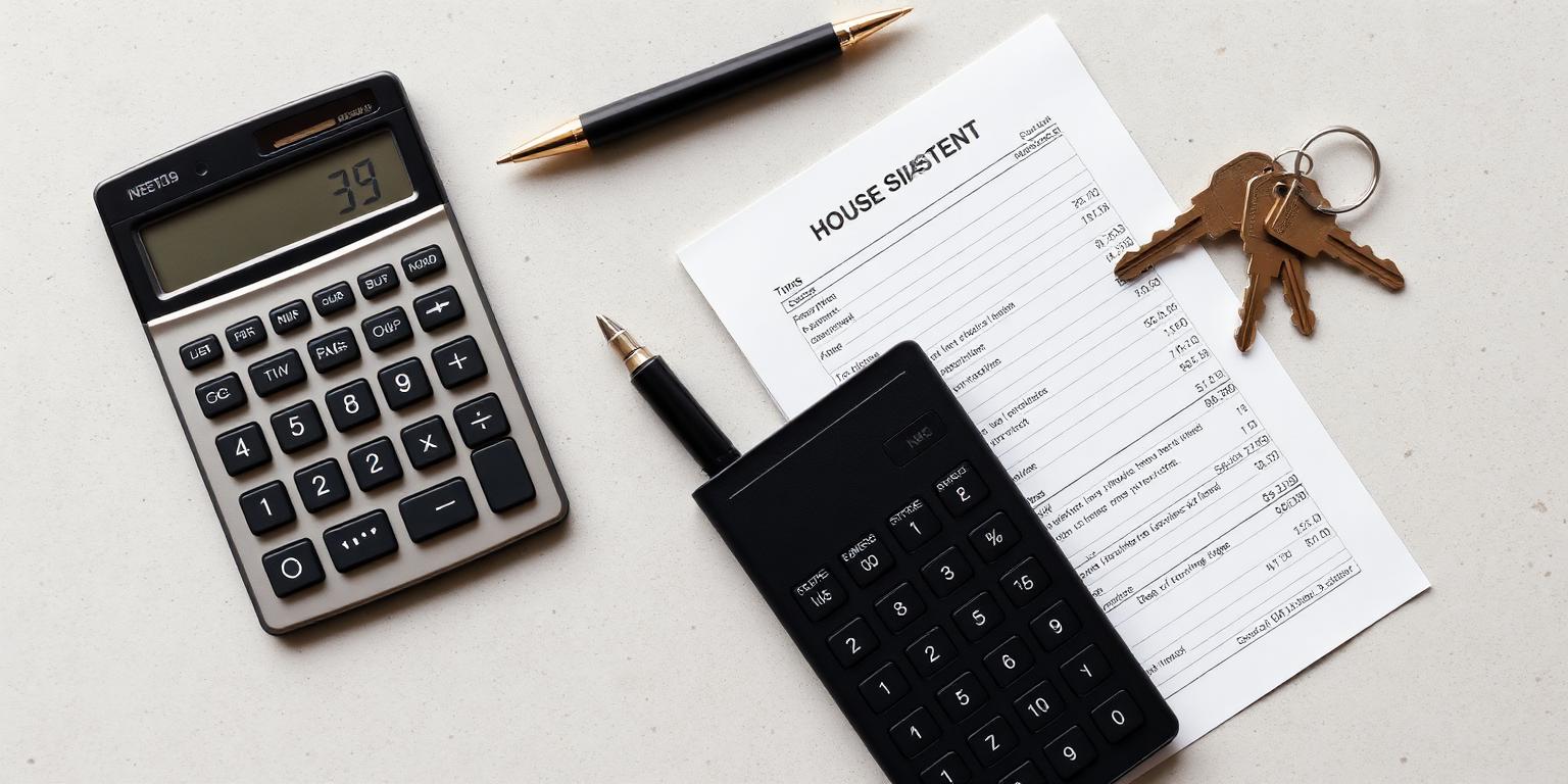 Calculator, keys and a financial statement on a desk